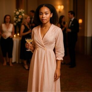 Vintage 1950s–60s Campus Girl Hostess Robe – Sheer Pink Nylon, Best Fits S/M